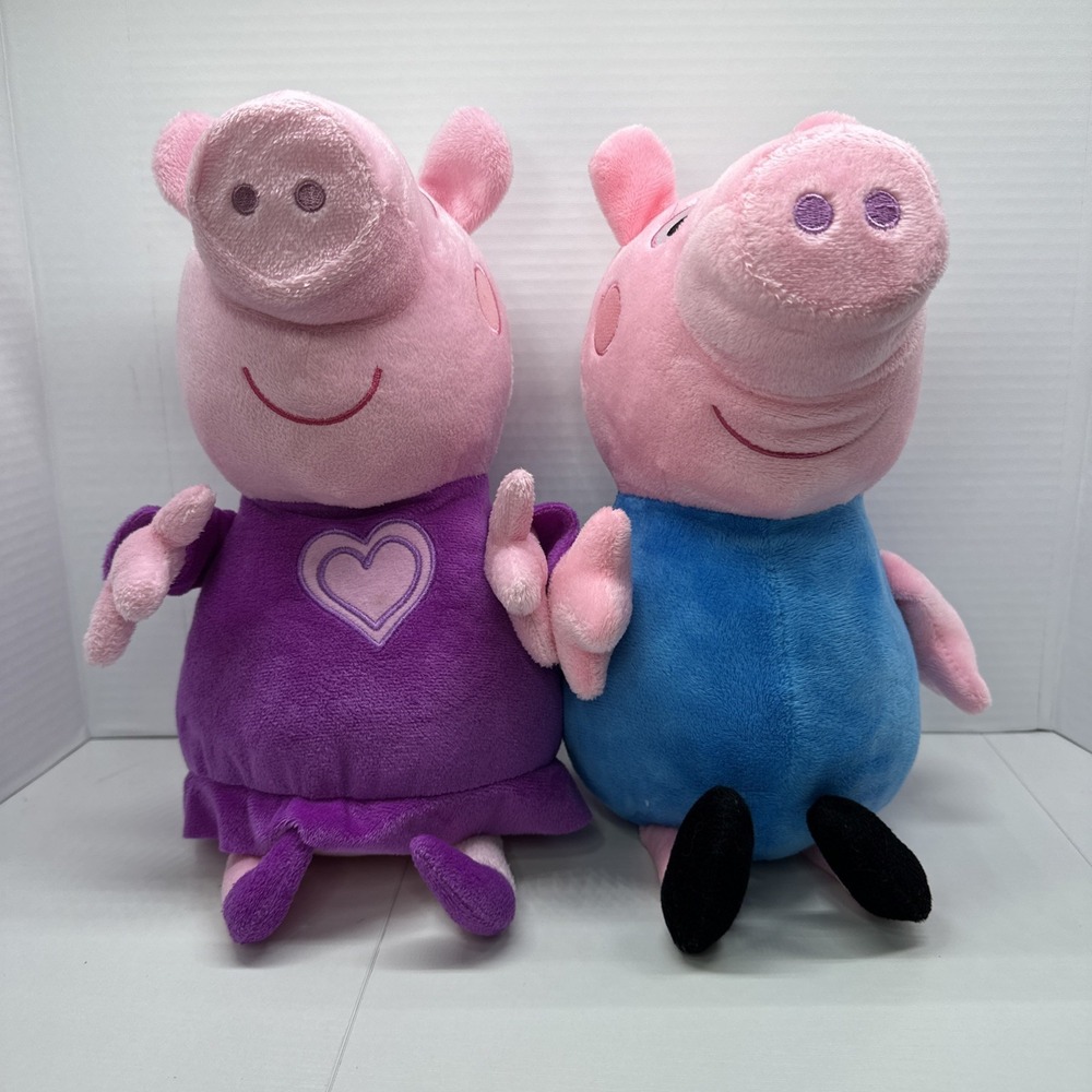 Peppa Pig Plush 12" Set Of 2 Peppa Pig Purple Dress & George 2003 & 2022 - Clean